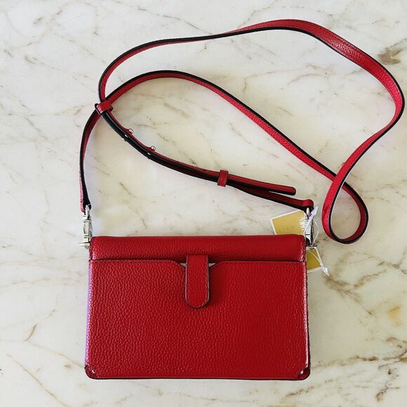 MICHAEL KORS Mott Dark Raspberry Red Leather Phone Crossbody Bag - Picture 5 of 10